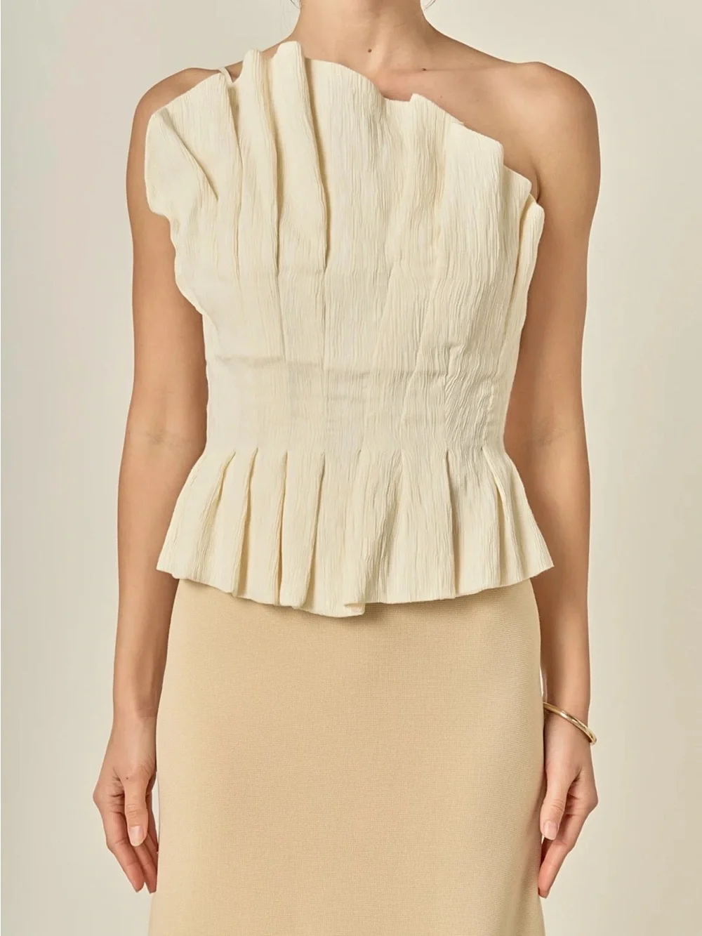 English Factory Cream One-Shoulder Shell Ruffled Top - Picture 2 of 4